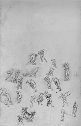 Hommes creusant, portant de la terre, etc., vers 1480