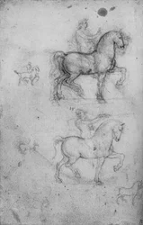 Deux études de chevaux et cavaliers et petites études de chevaux, vers 1480