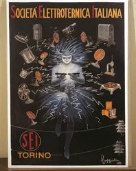 Lithographie en couleur par Leonetto Cappiello, affiche publicitaire SEI, Electroheat Italian Company