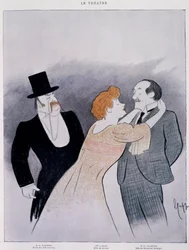 Dessin de la pièce "le Secret de Polichinelle" par Pierre Wolff - extrait de la revue Le Théâtre