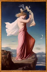 Portrait de la poétesse grecque Sappho jouant de la lyre