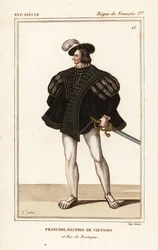 François III, duc de Bretagne 1518-1536. François, dauphin de Vienne et duc de Bretagne. Lithographie en couleur par J.B. Gautier d