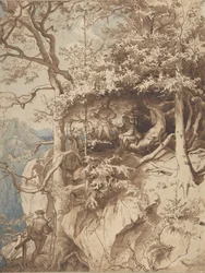 Chasseurs en observation sur une montagne, vers 1870