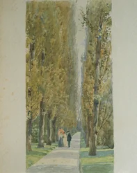 Giuseppe Verdi conversant avec des amis le long de l