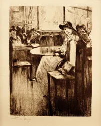 Jeune fille au café avec vue sur la rue