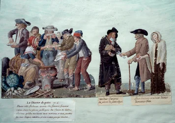 Scènes sous la Révolution française : "pénurie de pain, vendeur d