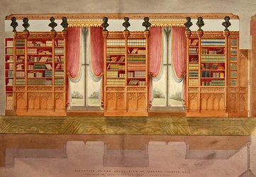 Élévation du côté sud de la bibliothèque, Snelston Hall, Derbyshire
