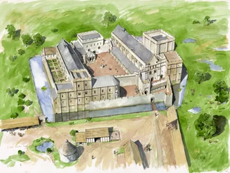 Vue aérienne du sud, château de Wolvesey, ancien palais épiscopal, c1170, années 2000