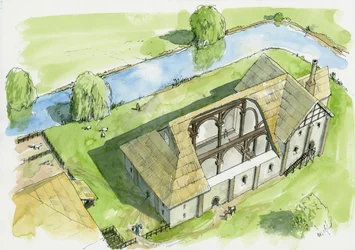 Reconstruction du château de Weeting (aquarelle sur papier)