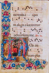 Bibliothèque Piccolomini : livre de chœur, cod. 22.7, ff. 22v avec « Christ devant Pilate »