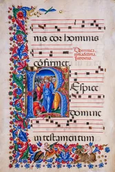 Bibliothèque Piccolomini : livre de chœur, cod. 24.9, ff. 67v avec « Guérison du Lépreux »