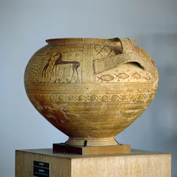 Cratère argien avec décorations géométriques, diamètre 50 cm, civilisation grecque, VIIIe siècle av. J.-C.