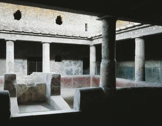 Italie, Campanie, Oplontis, Villa romaine de Poppée, Petit atrium intérieur avec fontaine pour arroser le jardin