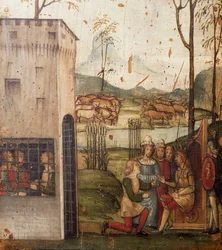 Joseph interprète les rêves du Pharaon, planche peinte