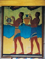 Serviteurs portant des vases, fresque dans le palais de Knossos, Crète, civilisation minoenne