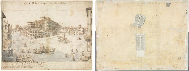Dix-huit vues de Rome : La Piazza Barberini (recto) ; Tracé d