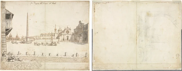 Dix-huit vues de Rome : La Piazza del Popolo (recto); Esquisse pour San Giovanni in Laterano (verso)