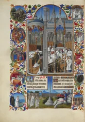 Très Riches Heures du duc de Berry Folio 86, verso - Les funérailles de Raymond Diocrès