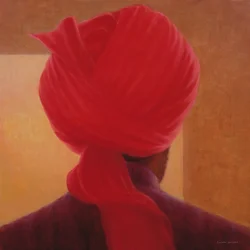 Turban rouge sur ambre, Deoghar