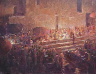 Marches de Varanasi la nuit