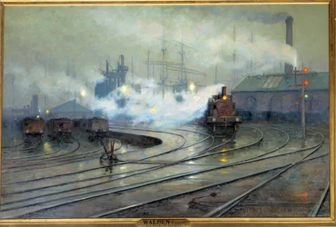 Vue des docks de Cardiff. Peinture de Lionel Walden (1861-1933), 1894. 1,27 x 1,93 m. Paris, musée d