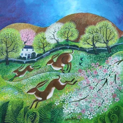 Lièvres de printemps 2, 2025 (acrylique sur toile)