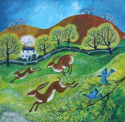 Lièvres de printemps, 2025 (acrylique sur lin)