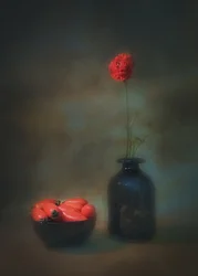 Nature morte aux fleurs rouges