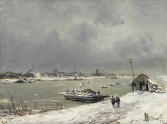 Une traversée en ferry près de Wijk bij Duurstede en hiver