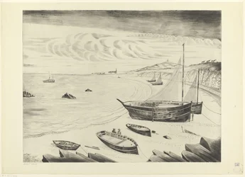 Huit navires amarrés sur une plage - Les Vaisseaux (titre original)