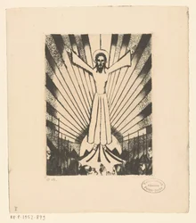 Christ avec les bras étendus dans un paysage de collines