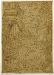 Saint Benoît déplaçant la pierre qu