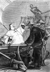 Dessin de Léon Benett, du livre de Jules Verne "Les Tribulations d