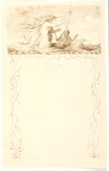 Vignette avec sirène jouant de la harpe ; en dessous encadrement ornemental