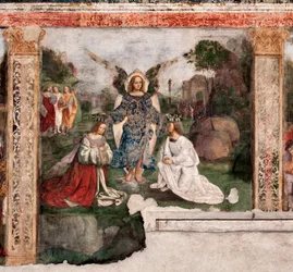 Vie de Sainte Cécile : la sainte et Saint Valérien couronnés par un ange