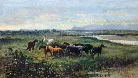 Chevaux sauvages, vers 1870, par Lorenzo Gelati