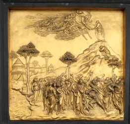Moïse reçoit les Tables de la Loi, relief, Porte du Paradis du Baptistère