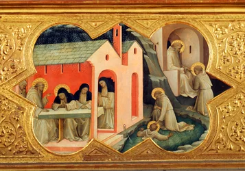 Histoire de saint Bernardin et de saint Benoît, détail de la prédelle du Couronnement de la Vierge