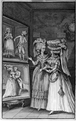 Illustration de Louis Binet (1744-1800) pour le livre de Nicolas Edme Restif de La Bretonne « Les Parisiennes », ou XL Caractères généraux pris dans les mœurs modernes, propres à servir à l