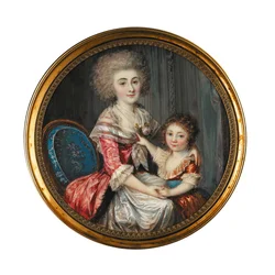 Une jeune femme appelée Madame de Genlis, embrassant son jeune fils