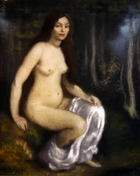 Jeune femme assise dans une forêt