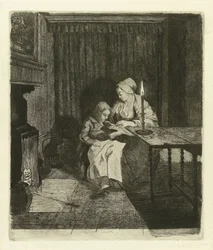 Une mère enseigne à son fils
