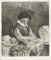 Vieille femme écosse des haricots