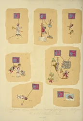 Fragments de peintures hiéroglyphiques aztèques, du Codex Telleriano-Remensis, illustration de 