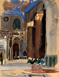 Intérieur de la mosquée Sultan Kalaoun, Le Caire, Égypte, 1928