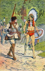 Trappeurs français avec des Indiens en Amérique