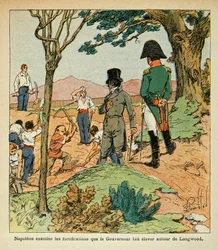 Napoléon examine les fortifications que le gouverneur Hudson Lowe a élevées autour de Longwood