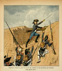 Illustration de Louis Bombled (1862-1927) du livre « Le Mémorial de Sainte-Hélène » par le comte Emmanuel de Las Cases (1766-1842) : Bonaparte charge à la tête de ses troupes, Collection Privée