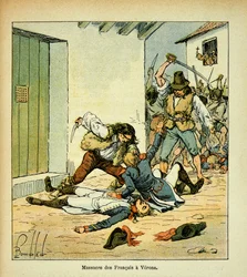 Illustration de Louis Bombled (1862-1927) du livre « Le Mémorial de Sainte-Hélène » par le comte Emmanuel de Las Cases (1766-1842) : Massacre de soldats français à Vérone