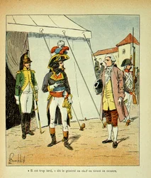 Illustration de Louis Bombled (1862-1927) du livre « Le Mémorial de Sainte-Hélène » par le comte Emmanuel de Las Cases (1766-1842) : Le représentant de Venise tente de négocier avec Bonaparte